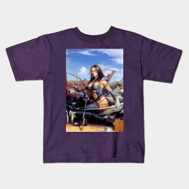 Fantasy Artwork - Woman with Machine Gun Kids T-Shirt by Starbase79